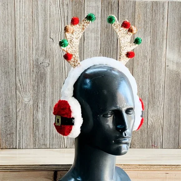 COPY - White Red reindeer X'mas ear muffs - Picture 2 of 2